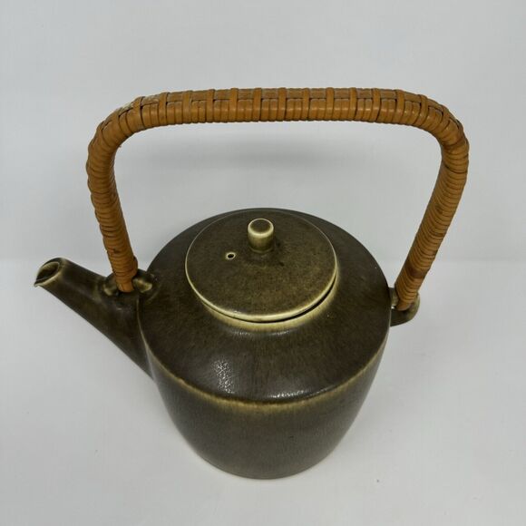 1950s Palshus Frode Bahnsen Danish Pottery Teapot Set Green Signed DLS 1186 - Picture 3 of 16